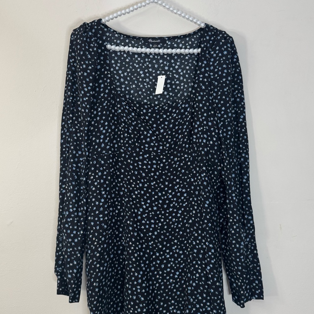 Madewell Seamed Long Sleeve Mini Dress Size 4 In Ditsy Floral Blue NWT - Picture 8 of 15